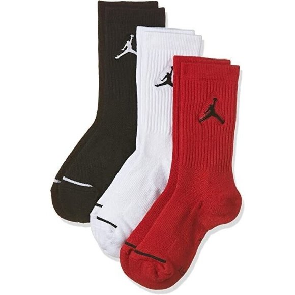Air Jordan Jumpman 3 Pack Crew Socks Red/Black/White Size Large 8-12 - Picture 2 of 2